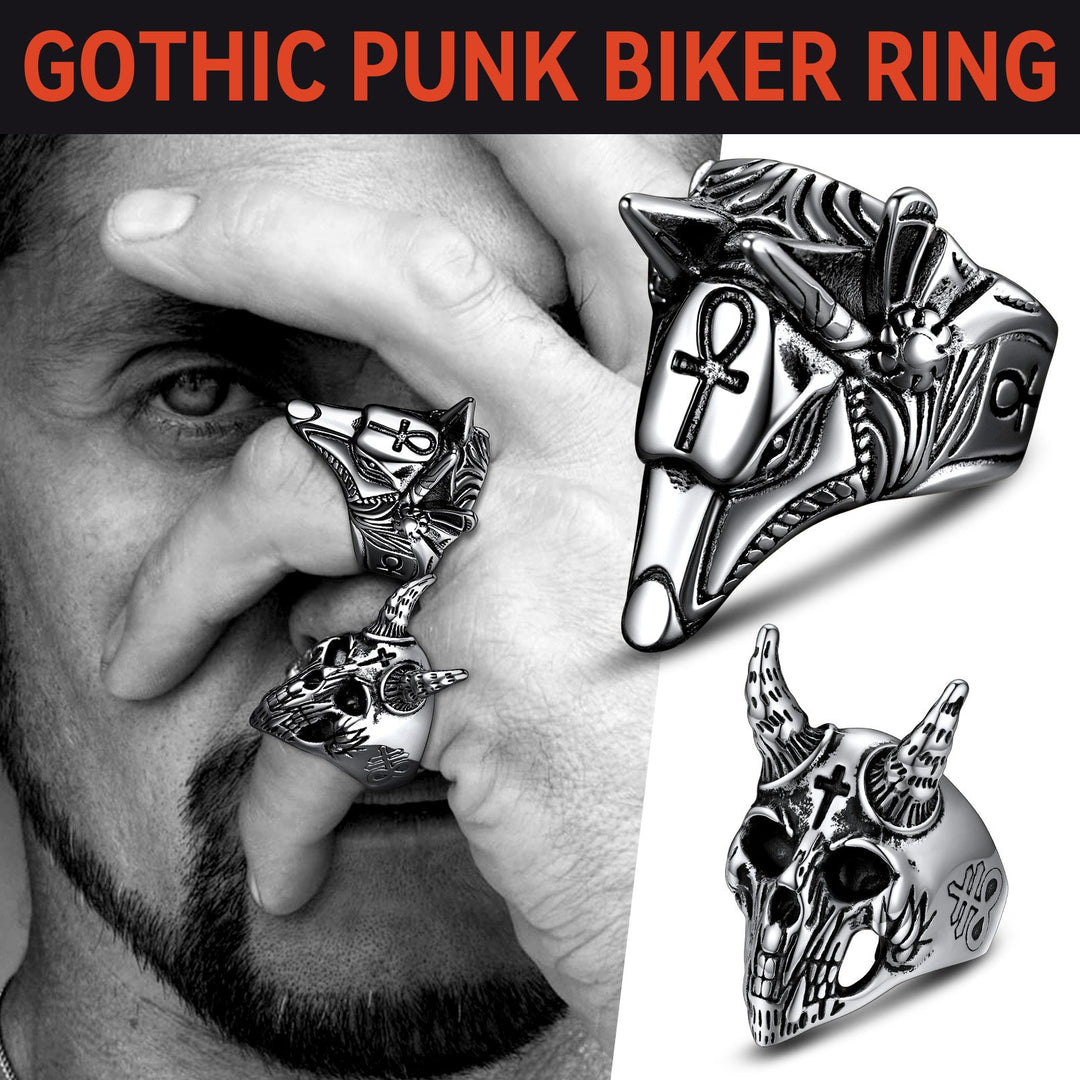Ancient Egyptian Anubis Ring With Ankh Cross For Men