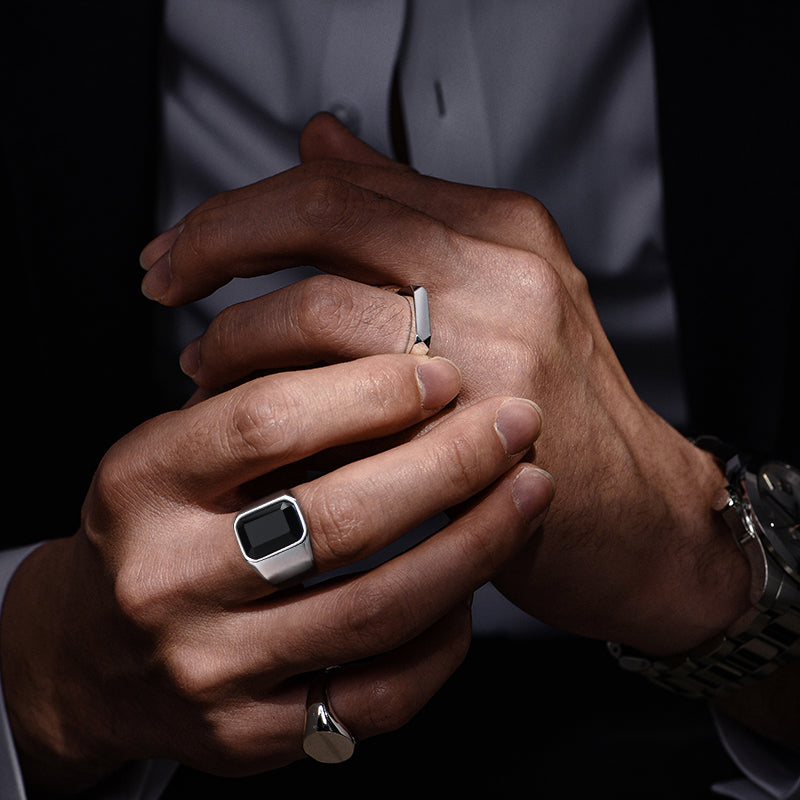 Black Onyx Stone Ring Signet Ring For Men Size 07-12