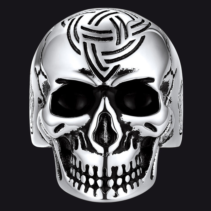Gothic Skull Ring For Men With Viking Celtic Triquetra