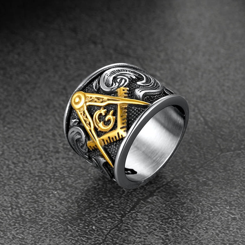 Freemason Masonic Stainless Steel Ring Band for Men