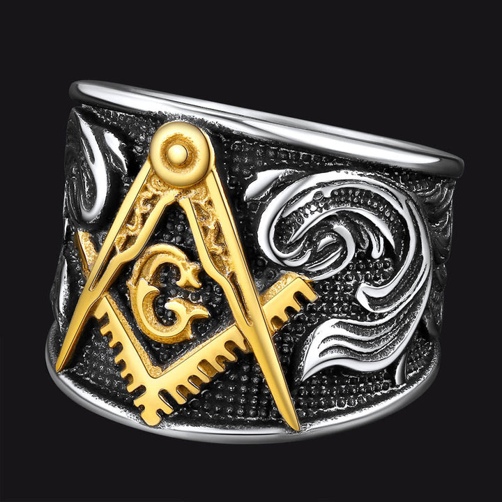 Freemason Masonic Stainless Steel Ring Band for Men