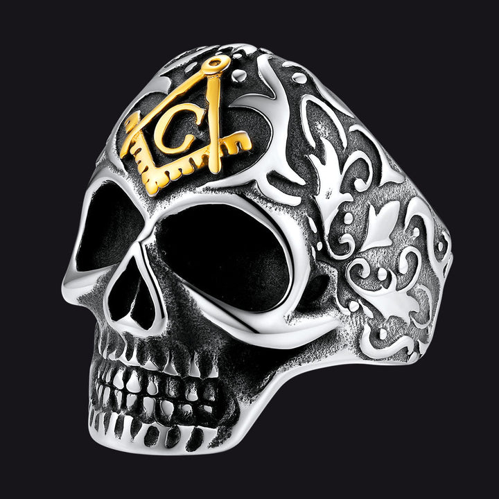 Gothic Masonic Skull Stainless Steel Ring for Men