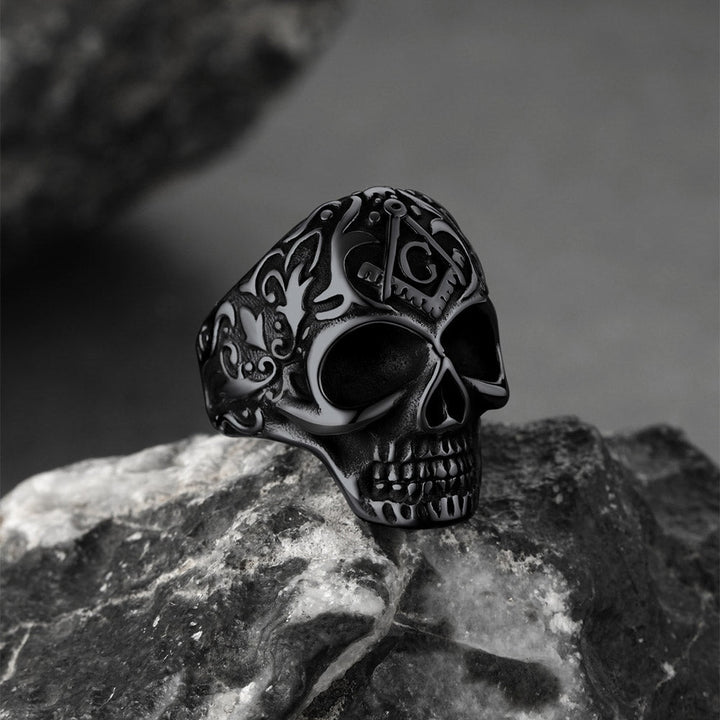 Gothic Masonic Skull Stainless Steel Ring for Men