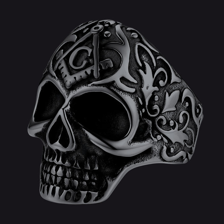 Gothic Masonic Skull Stainless Steel Ring for Men
