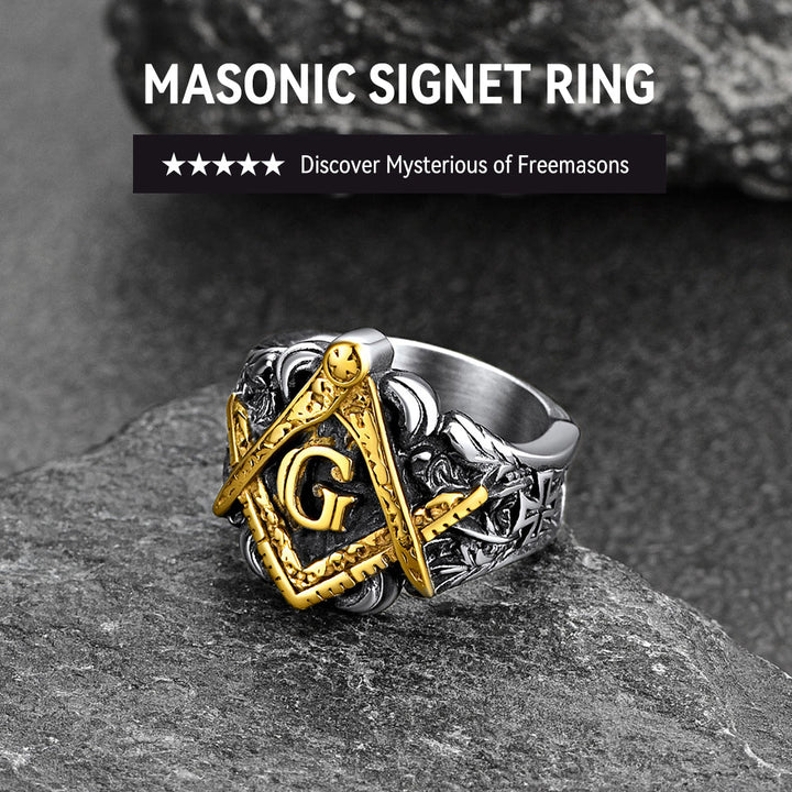 Masonic Freemason Master Engraved Signet Ring for Men