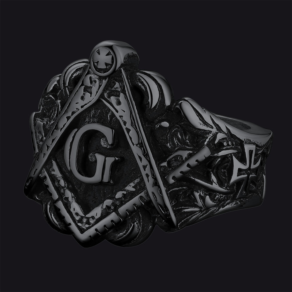 Masonic Freemason Master Engraved Signet Ring for Men