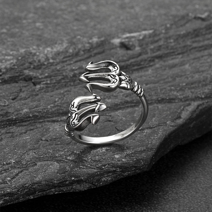 Greek Poseidon Trident Ring Adjustable Open Ring for Men