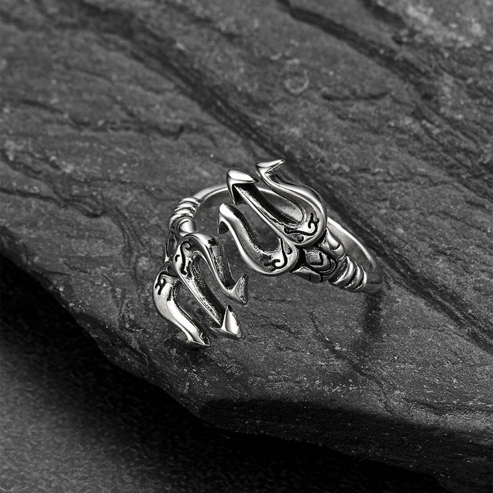 Greek Poseidon Trident Ring Adjustable Open Ring for Men