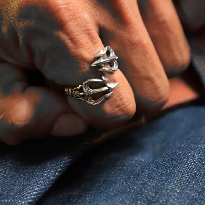 Greek Poseidon Trident Ring Adjustable Open Ring for Men