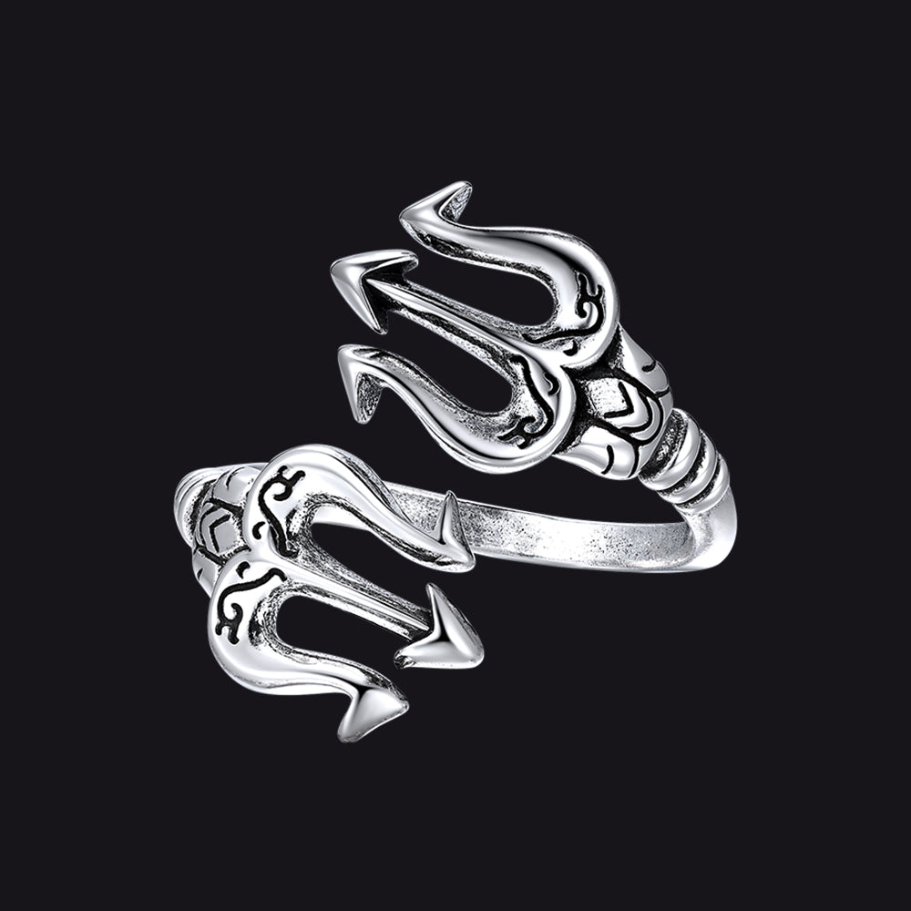 Greek Poseidon Trident Ring Adjustable Open Ring for Men