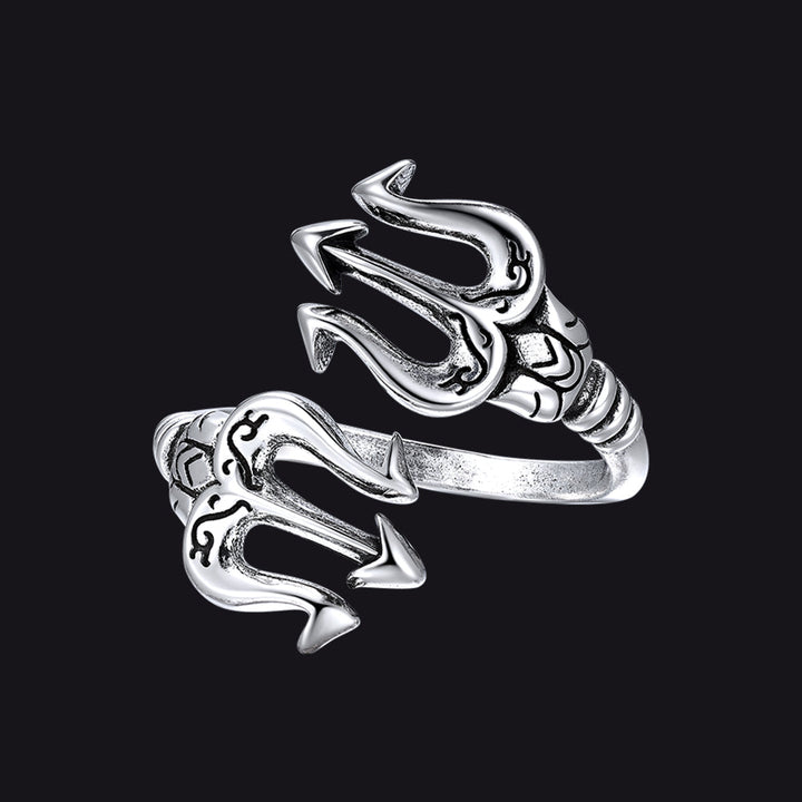 Greek Poseidon Trident Ring Adjustable Open Ring for Men