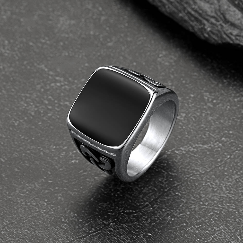 Viking Black Onyx Celtic Knot Signet Square Ring for Men
