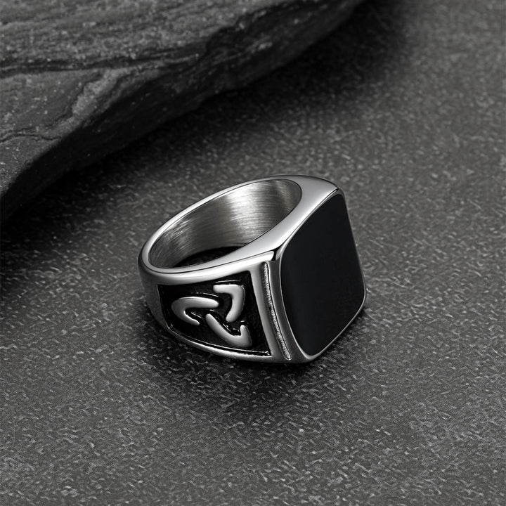Viking Black Onyx Celtic Knot Signet Square Ring for Men