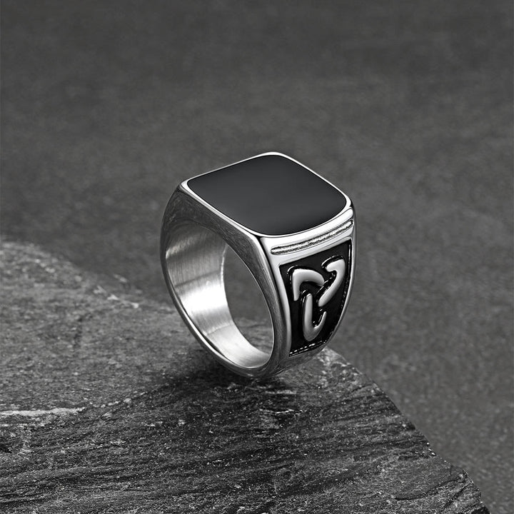 Viking Black Onyx Celtic Knot Signet Square Ring for Men