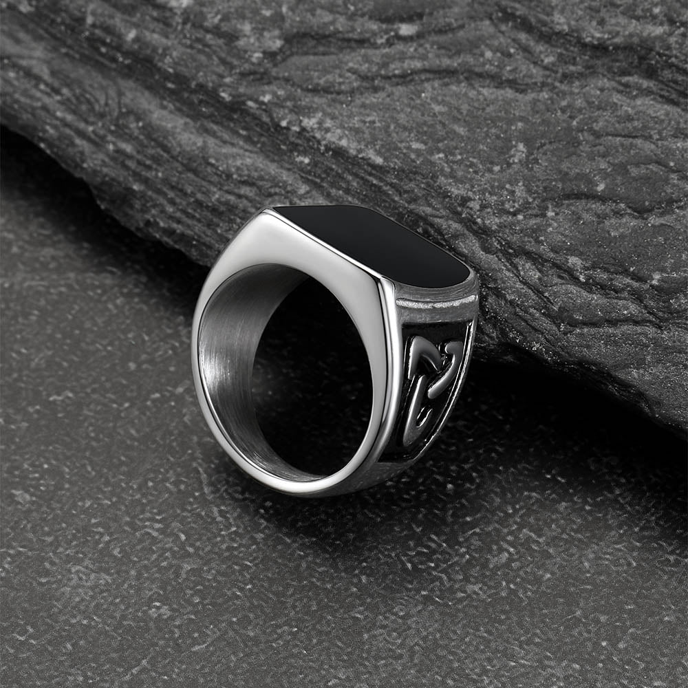 Viking Black Onyx Celtic Knot Signet Square Ring for Men