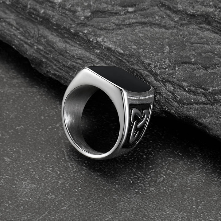 Viking Black Onyx Celtic Knot Signet Square Ring for Men