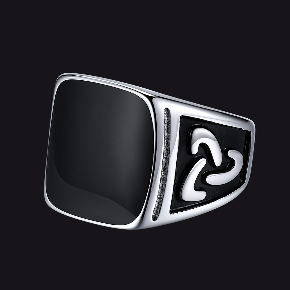 Viking Black Onyx Celtic Knot Signet Square Ring for Men