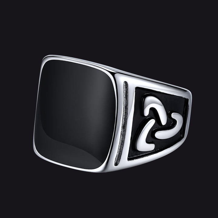 Viking Black Onyx Celtic Knot Signet Square Ring for Men