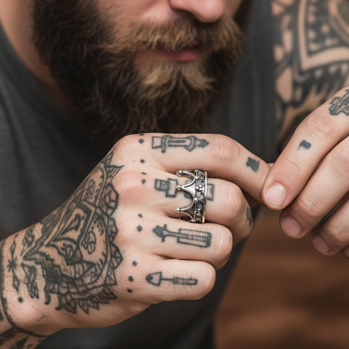 Crown Cross Open Adjustable Ring for Men