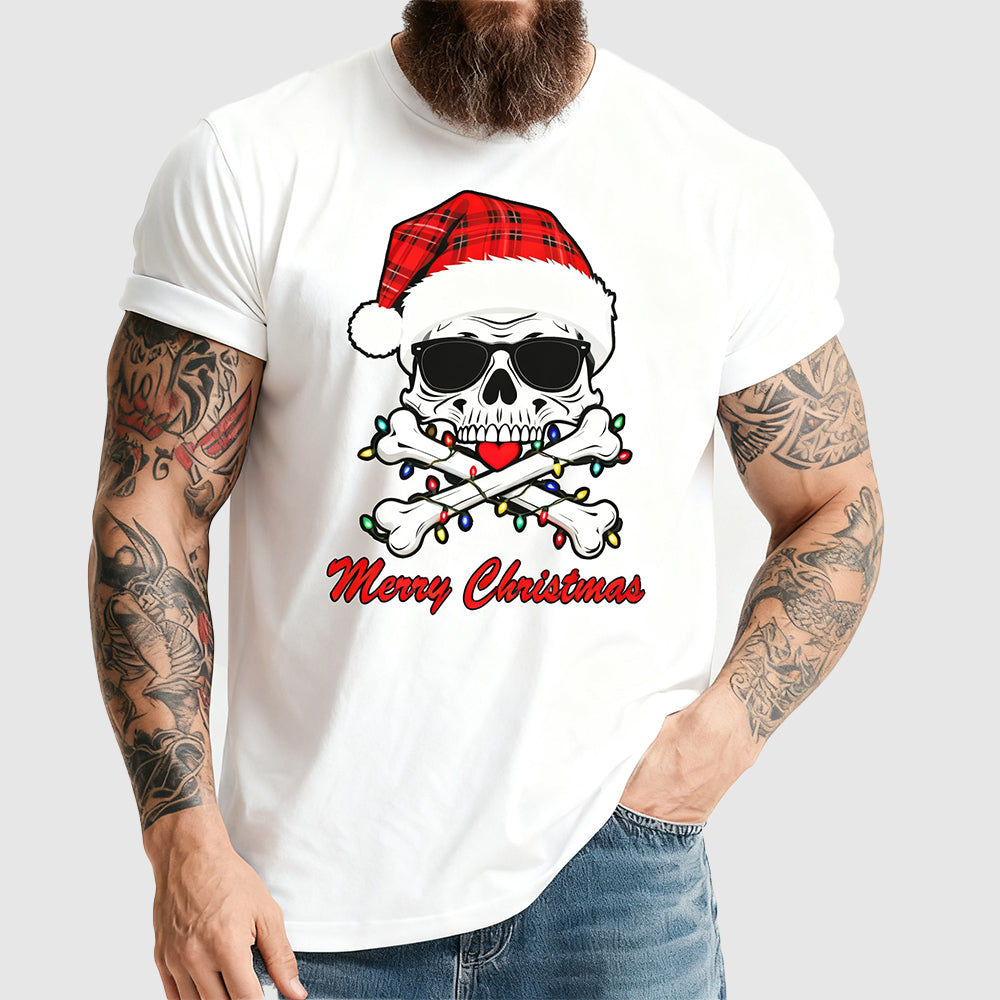 Christmas Crossbones Skull Skeleton Tee Graphic T-Shirt for Men