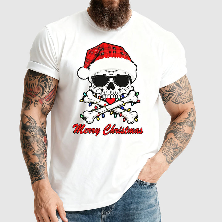 Christmas Crossbones Skull Skeleton Tee Graphic T-Shirt for Men