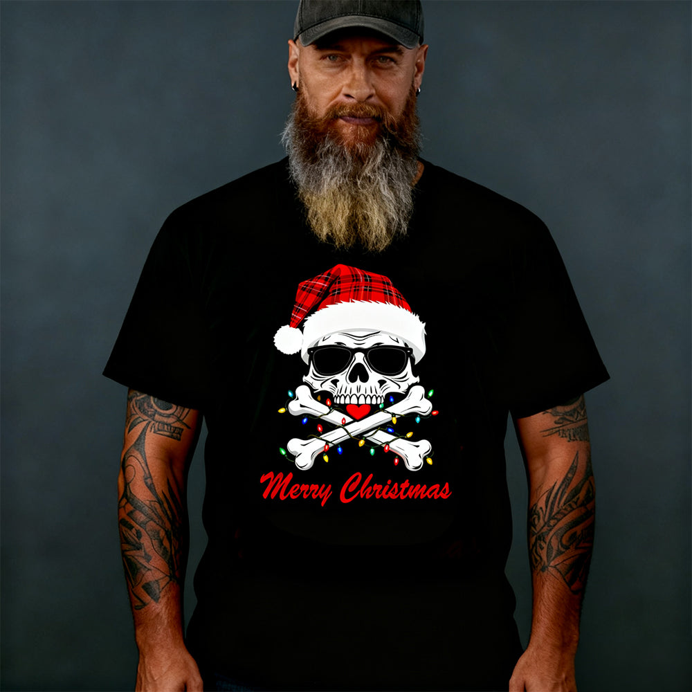 Christmas Crossbones Skull Skeleton Tee Graphic T-Shirt for Men