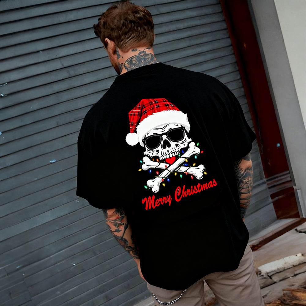 Christmas Crossbones Skull Skeleton Tee Graphic T-Shirt for Men