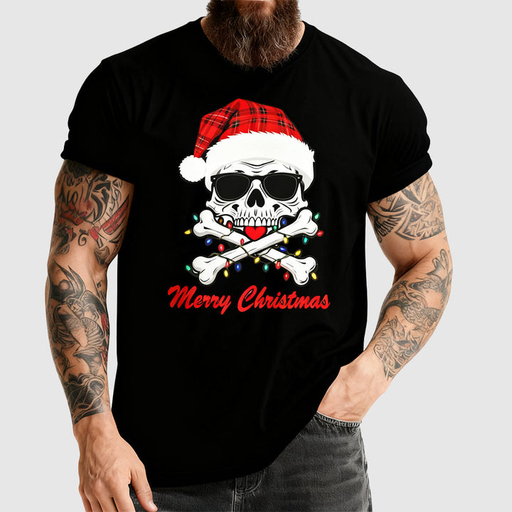Christmas Crossbones Skull Skeleton Tee Graphic T-Shirt for Men