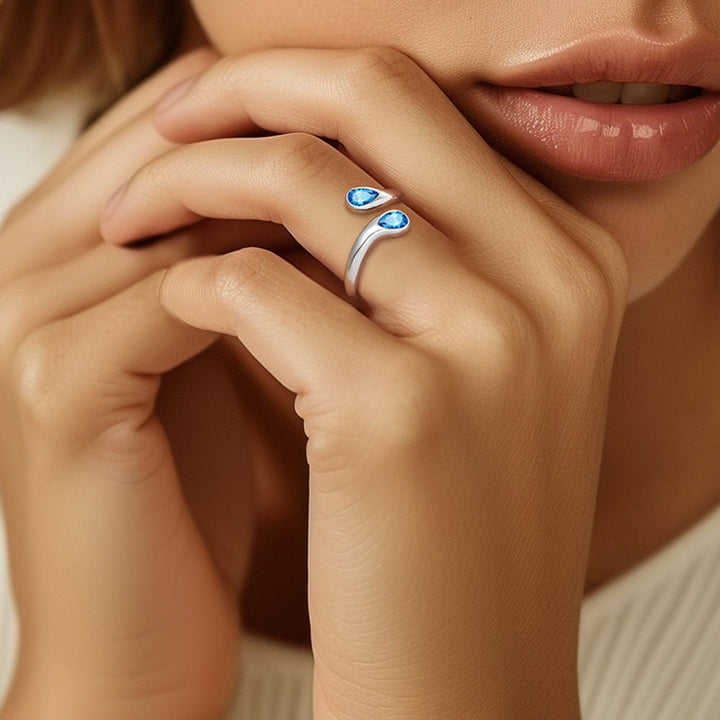 925 Sterling Silver Birthstone Adjustable Ring Toi et Moi Promise Ring for Her