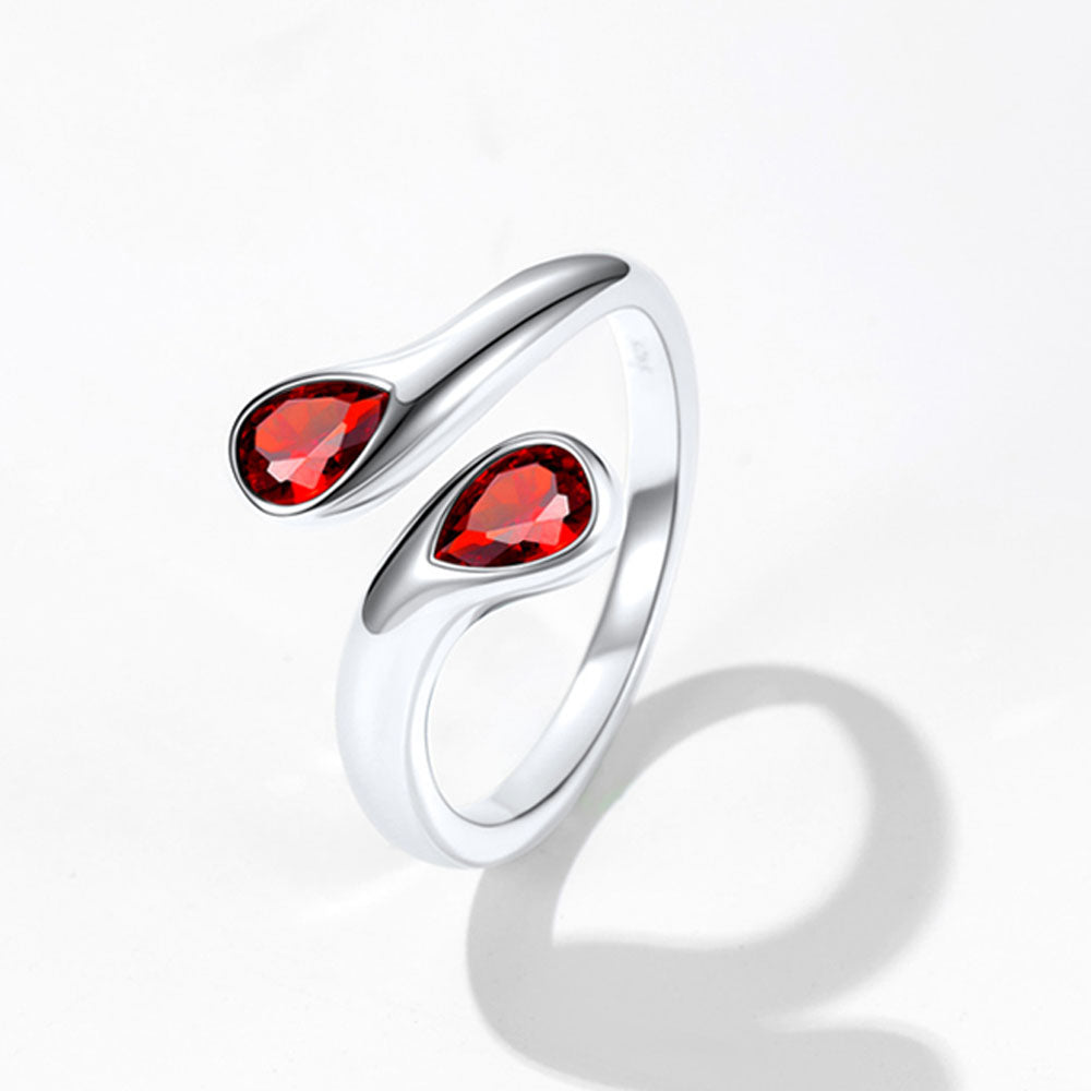 925 Sterling Silver Birthstone Adjustable Ring Toi et Moi Promise Ring for Her