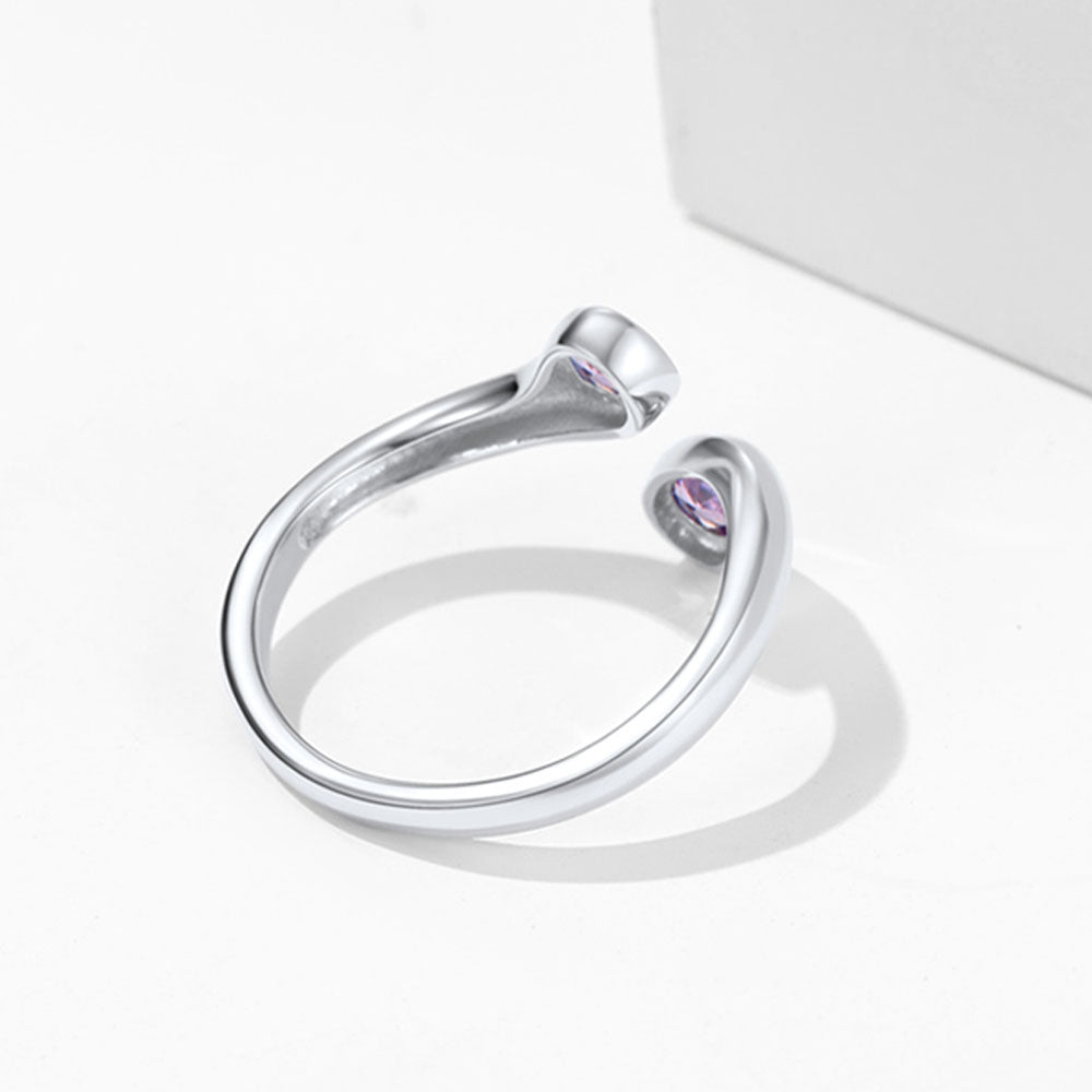 925 Sterling Silver Birthstone Adjustable Ring Toi et Moi Promise Ring for Her