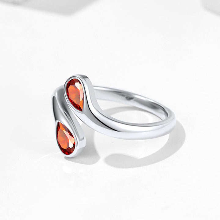 925 Sterling Silver Birthstone Adjustable Ring Toi et Moi Promise Ring for Her