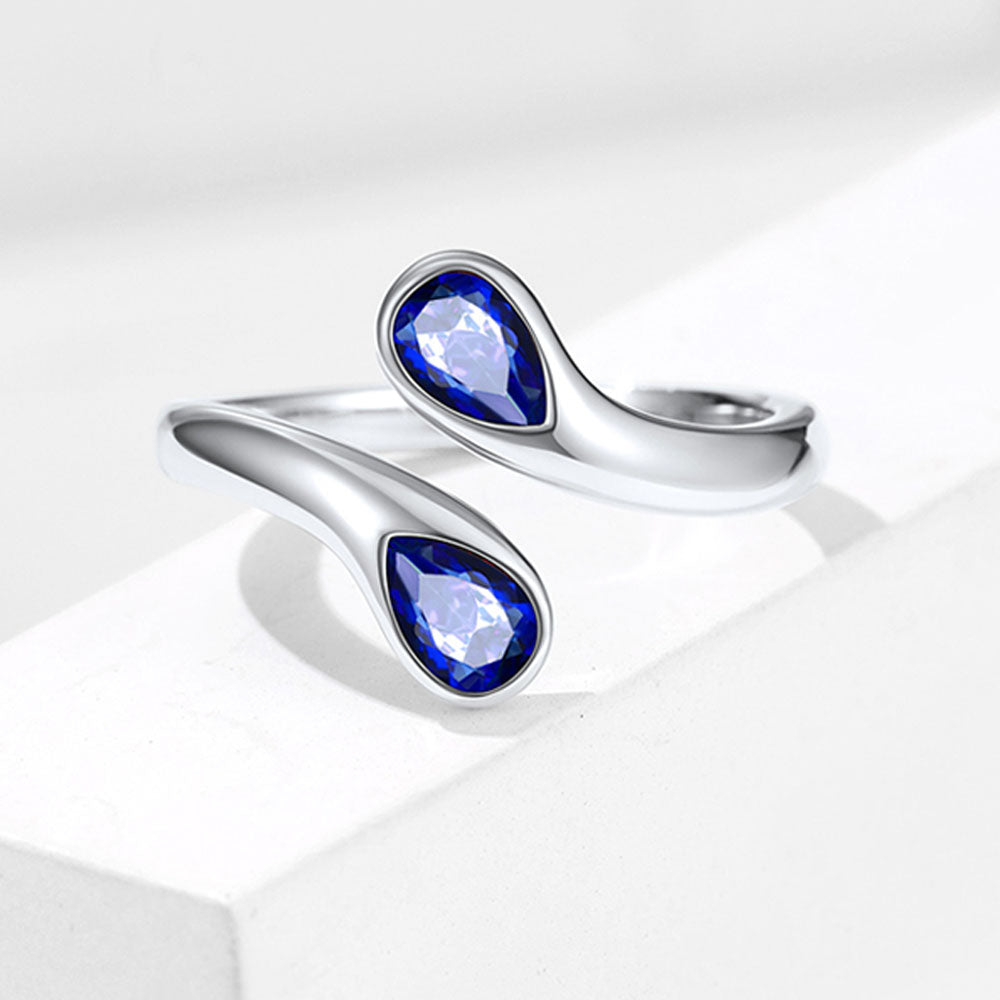 925 Sterling Silver Birthstone Adjustable Ring Toi et Moi Promise Ring for Her