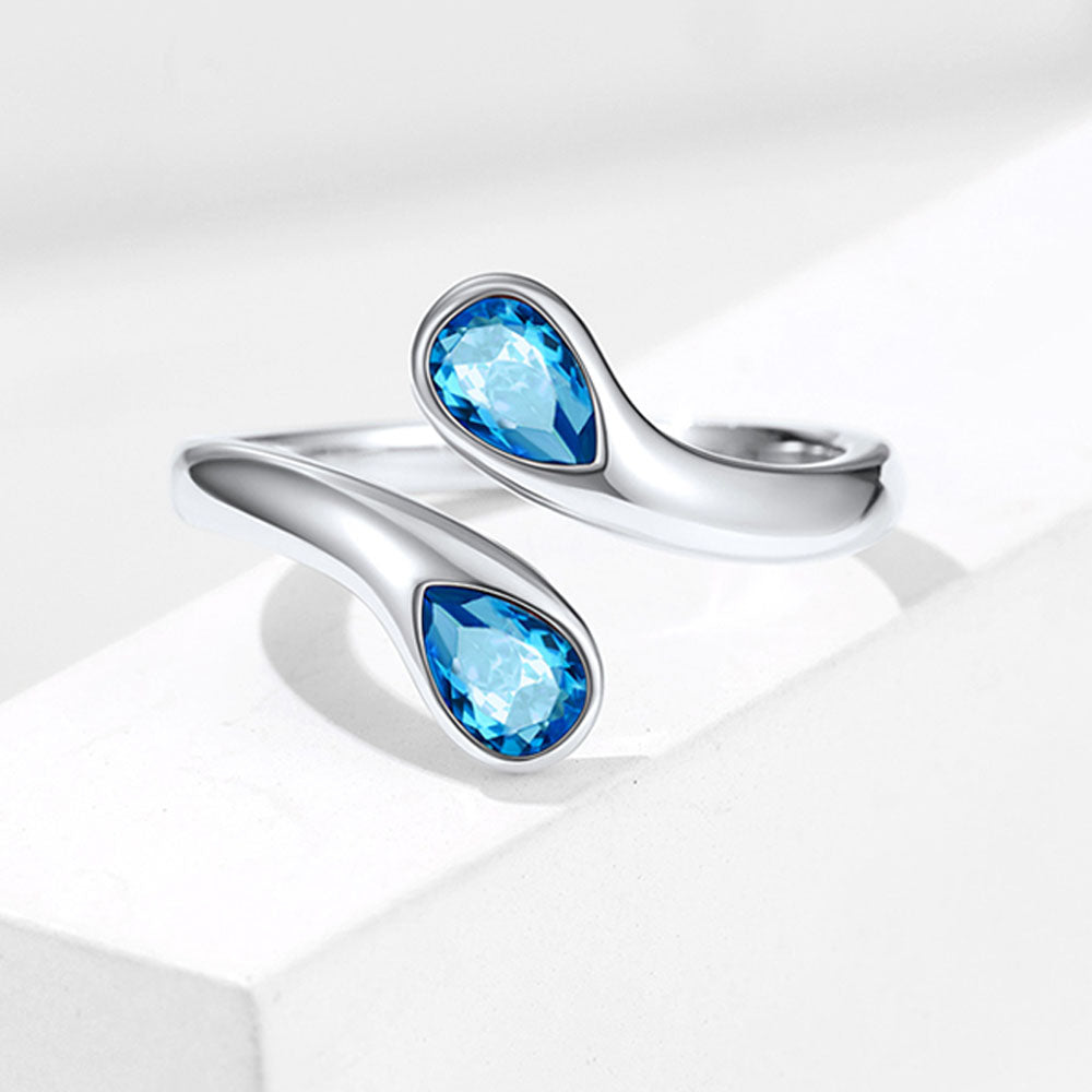 925 Sterling Silver Birthstone Adjustable Ring Toi et Moi Promise Ring for Her