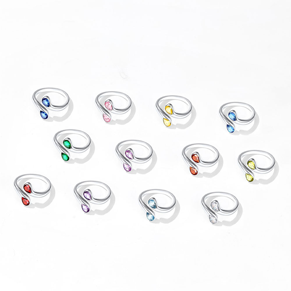 925 Sterling Silver Birthstone Adjustable Ring Toi et Moi Promise Ring for Her