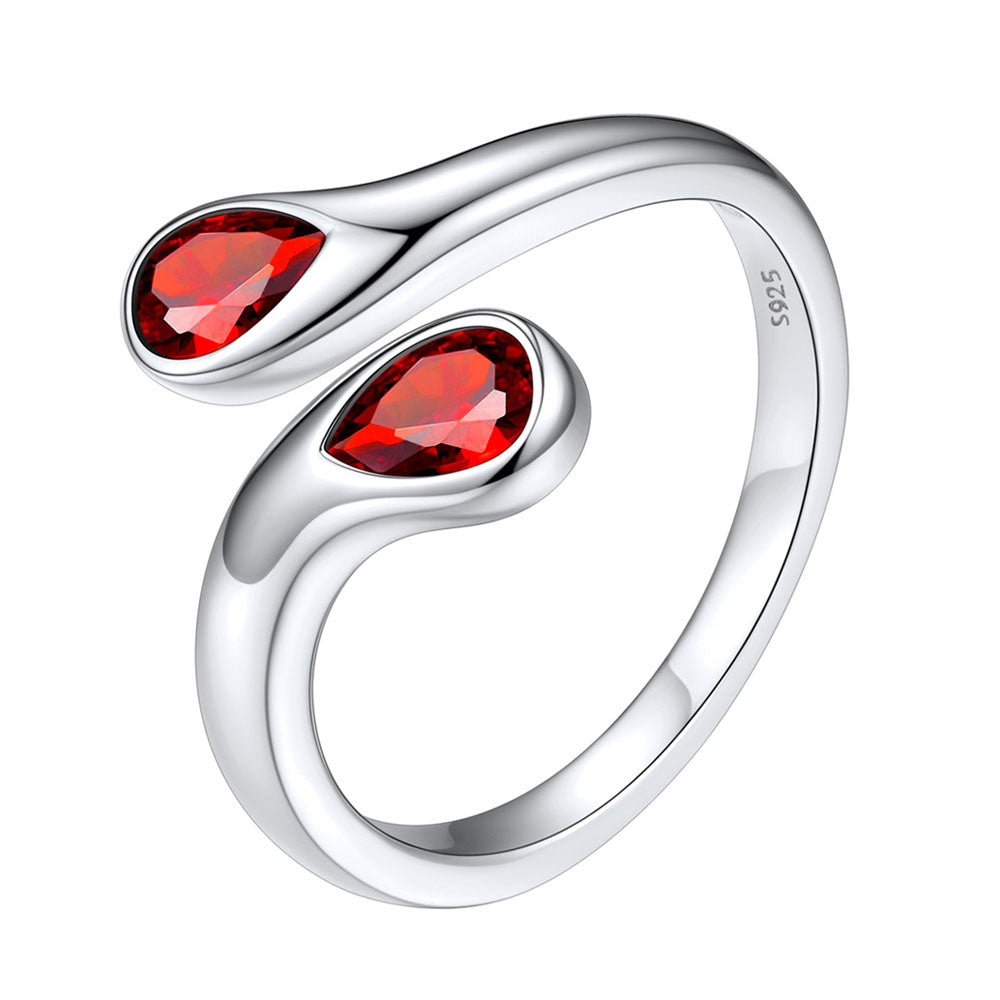 925 Sterling Silver Birthstone Adjustable Ring Toi et Moi Promise Ring for Her