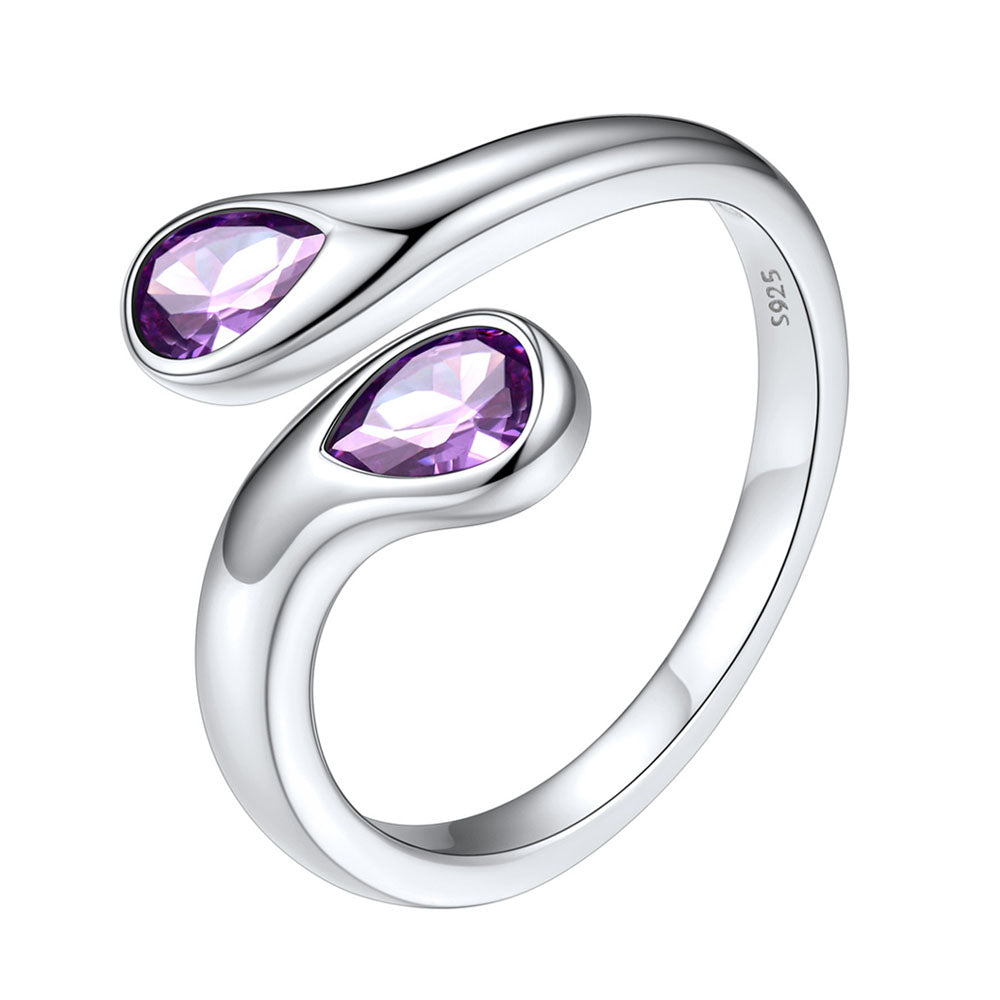 925 Sterling Silver Birthstone Adjustable Ring Toi et Moi Promise Ring for Her