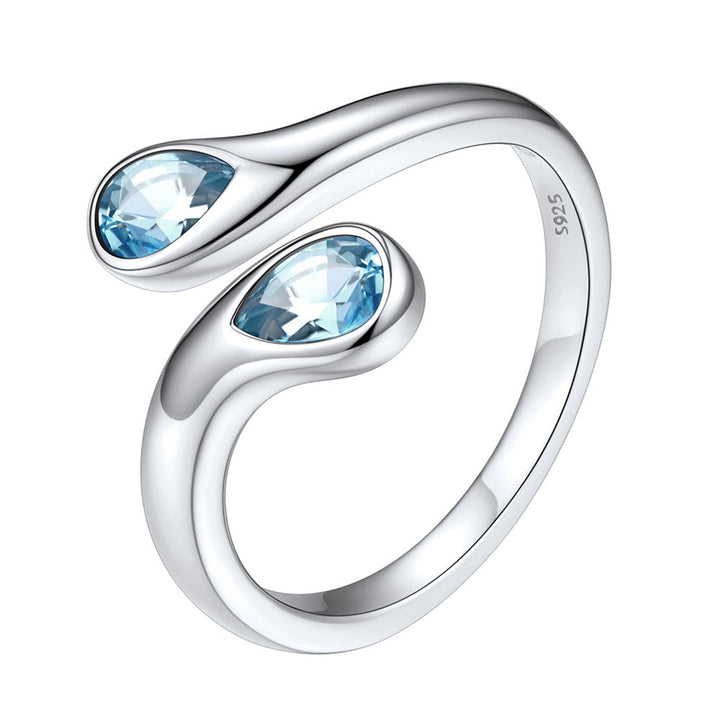 925 Sterling Silver Birthstone Adjustable Ring Toi et Moi Promise Ring for Her