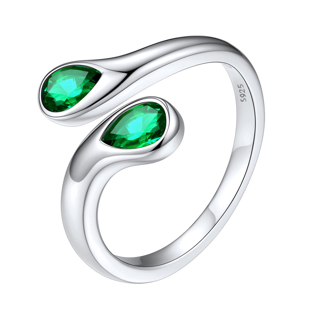925 Sterling Silver Birthstone Adjustable Ring Toi et Moi Promise Ring for Her