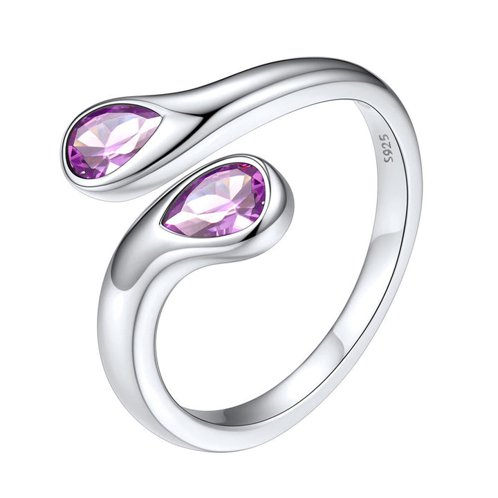 925 Sterling Silver Birthstone Adjustable Ring Toi et Moi Promise Ring for Her