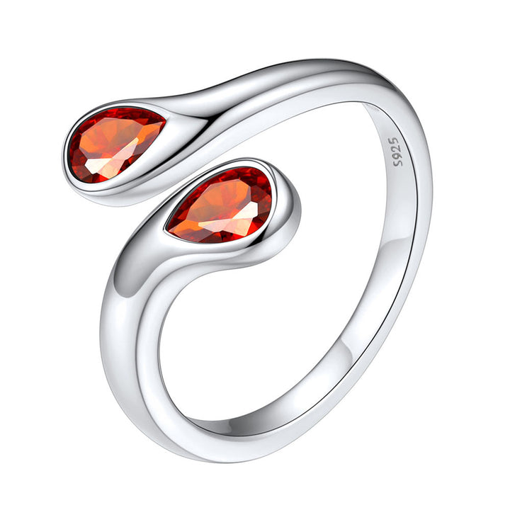 925 Sterling Silver Birthstone Adjustable Ring Toi et Moi Promise Ring for Her