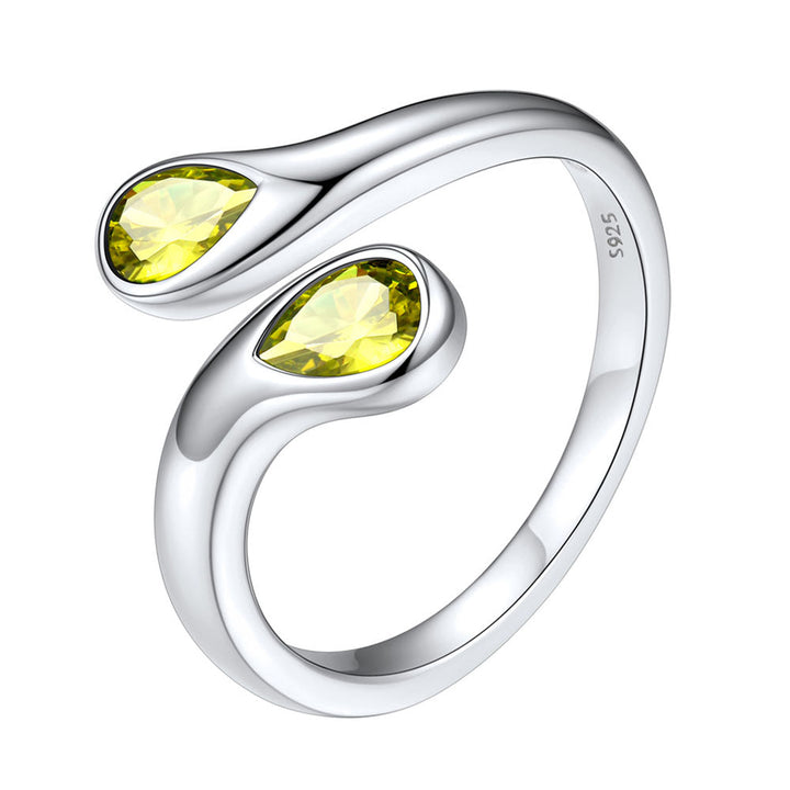 925 Sterling Silver Birthstone Adjustable Ring Toi et Moi Promise Ring for Her
