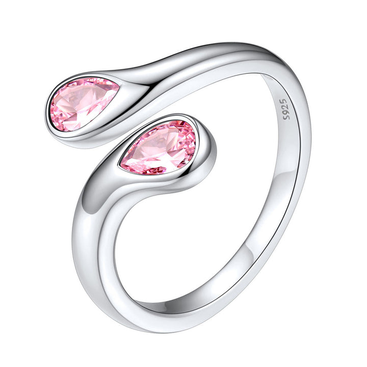 925 Sterling Silver Birthstone Adjustable Ring Toi et Moi Promise Ring for Her