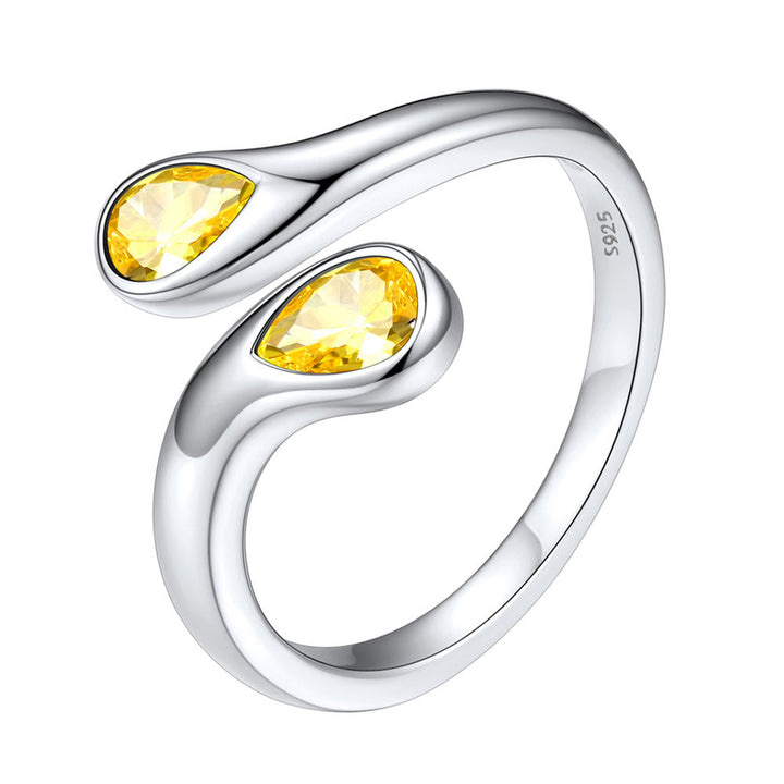 925 Sterling Silver Birthstone Adjustable Ring Toi et Moi Promise Ring for Her