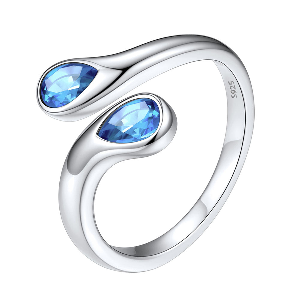 925 Sterling Silver Birthstone Adjustable Ring Toi et Moi Promise Ring for Her