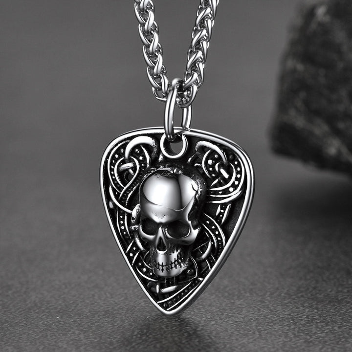 Punk Skull Guitar Pick Pendant Necklace for Men