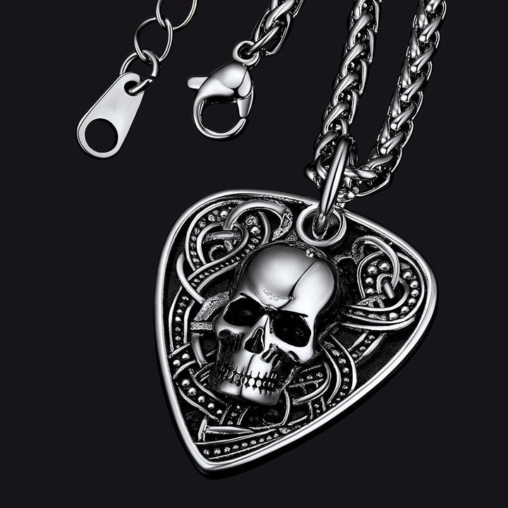 Punk Skull Guitar Pick Pendant Necklace for Men