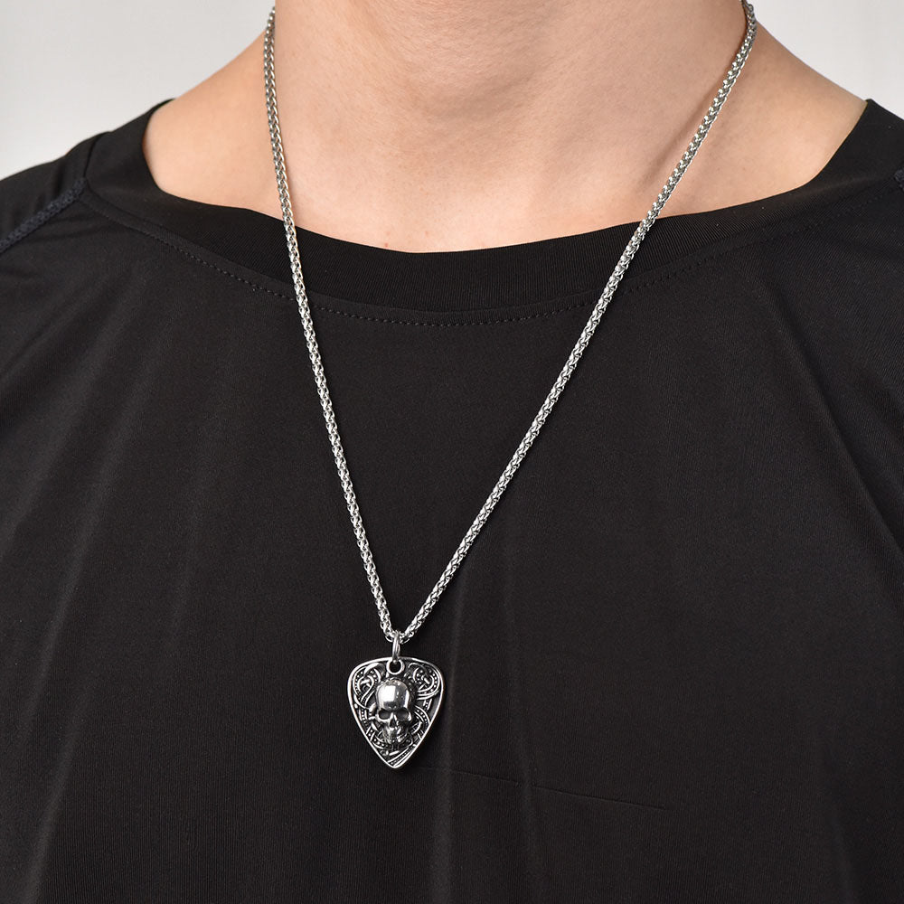 Punk Skull Guitar Pick Pendant Necklace for Men