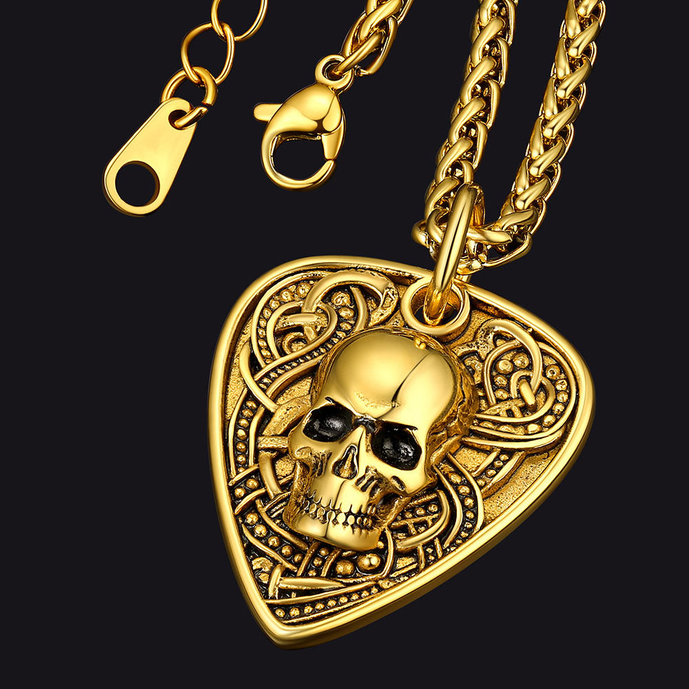 Punk Skull Guitar Pick Pendant Necklace for Men