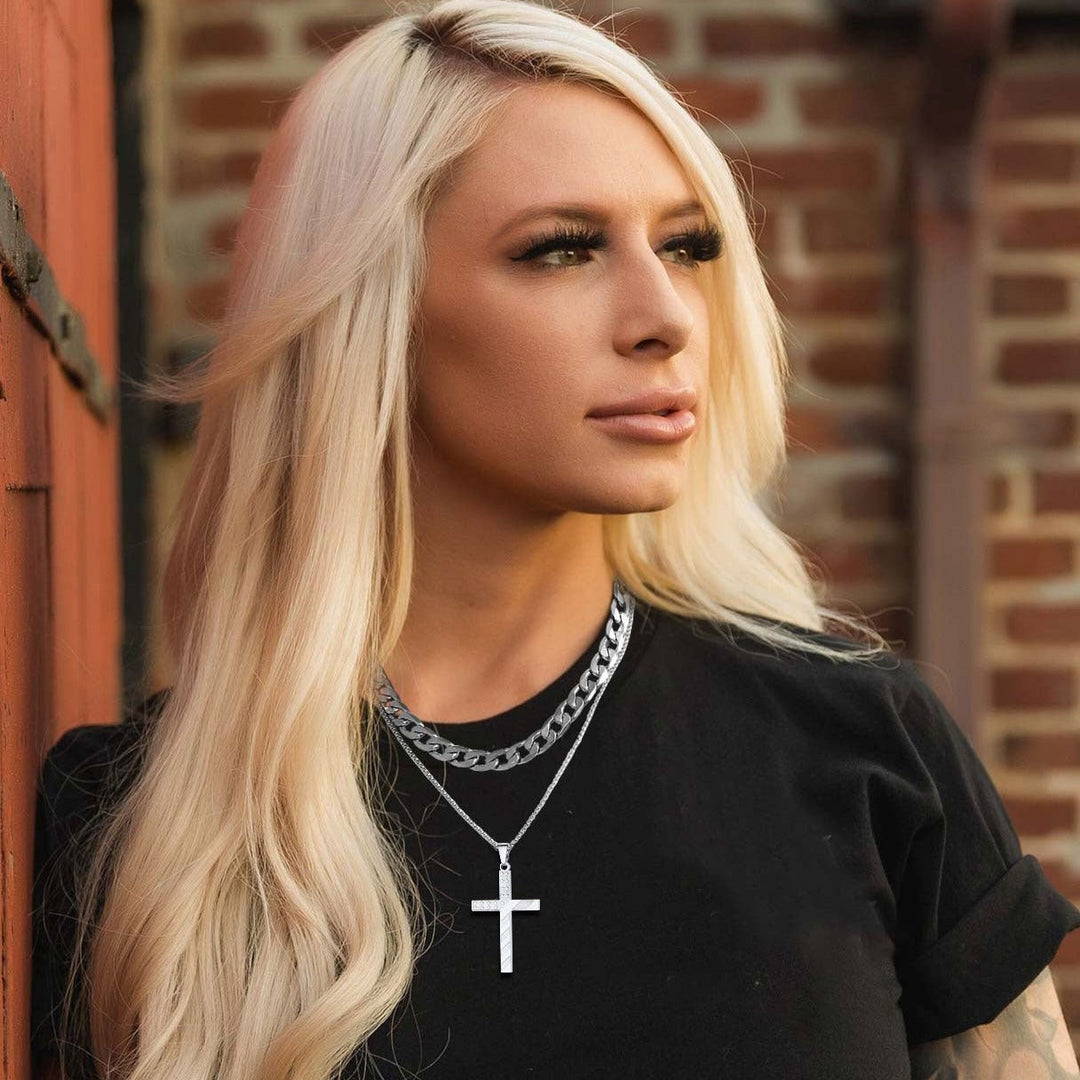 Patriotic American Flag Cross Pendant Necklace for Men Women